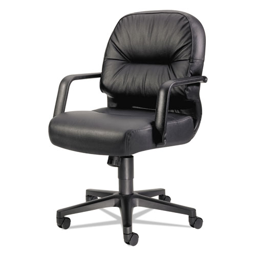 Image of Hon® Pillow-Soft 2090 Series Leather Managerial Mid-Back Swivel/Tilt Chair, Supports 300 Lb, 16.75" To 21.25" Seat Height, Black