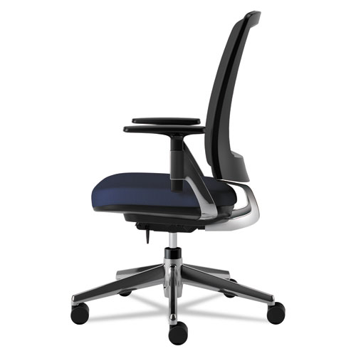 LOTA SERIES MESH MID-BACK WORK CHAIR, SUPPORTS UP TO 250 LBS., NAVY SEAT/NAVY BACK, POLISHED ALUMINUM BASE