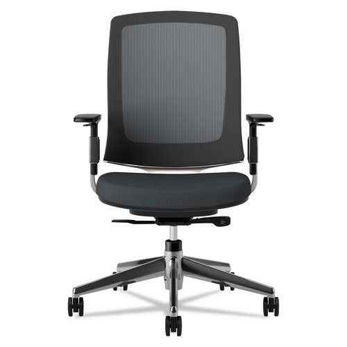 LOTA SERIES MESH MID-BACK WORK CHAIR, SUPPORTS UP TO 250 LBS., BLACK SEAT/BLACK BACK, POLISHED ALUMINUM BASE