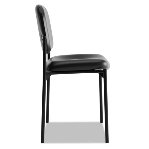Image of VL606 Stacking Guest Chair without Arms, Bonded Leather Upholstery, 21.25" x 21" x 32.75", Black Seat, Black Back, Black Base