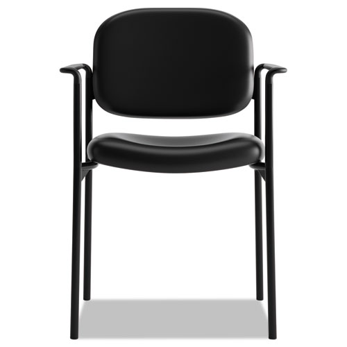 Image of Hon® Vl616 Stacking Guest Chair With Arms, Bonded Leather Upholstery, 23.25" X 21" X 32.75", Black Seat, Black Back, Black Base