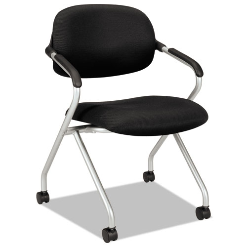 HVL303 Nesting Arm Chair, Supports Up to 250 lb, 19" Seat Height, Black Seat, Black Back, Silver Base
