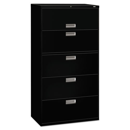 Image of Hon® Brigade 600 Series Lateral File, 4 Legal/Letter-Size File Drawers, 1 Roll-Out File Shelf, Black, 36" X 18" X 64.25"