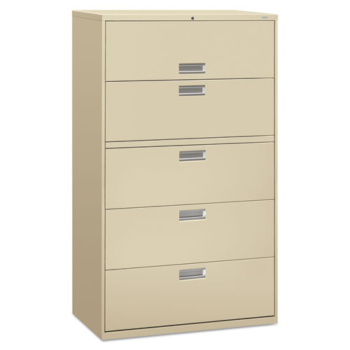 Image of Hon® Brigade 600 Series Lateral File, 4 Legal/Letter-Size File Drawers, 1 Roll-Out File Shelf, Putty, 42" X 18" X 64.25"