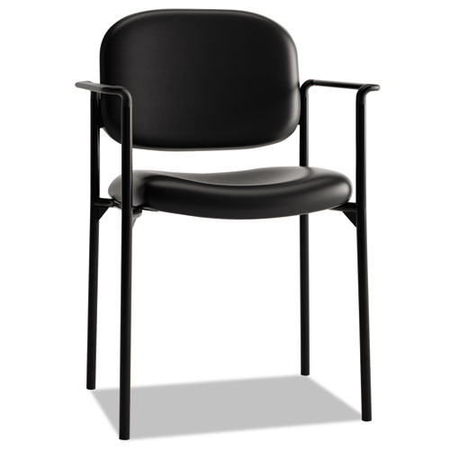 Image of Hon® Vl616 Stacking Guest Chair With Arms, Bonded Leather Upholstery, 23.25" X 21" X 32.75", Black Seat, Black Back, Black Base