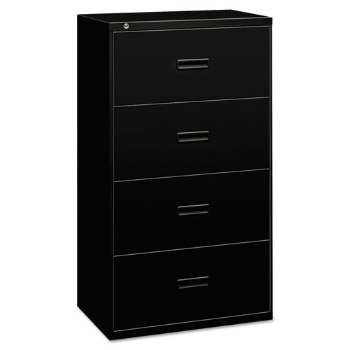 HON® 400 Series Lateral File, 4 Legal/Letter-Size File Drawers, Black, 30" x 18" x 52.5"