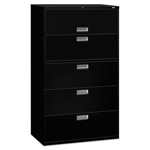 Image of Hon® Brigade 600 Series Lateral File, 4 Legal/Letter-Size File Drawers, 1 Roll-Out File Shelf, Black, 42" X 18" X 64.25"