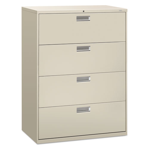 HON® Brigade 600 Series Lateral File, 4 Legal/Letter-Size File Drawers, Light Gray, 42" x 18" x 52.5"