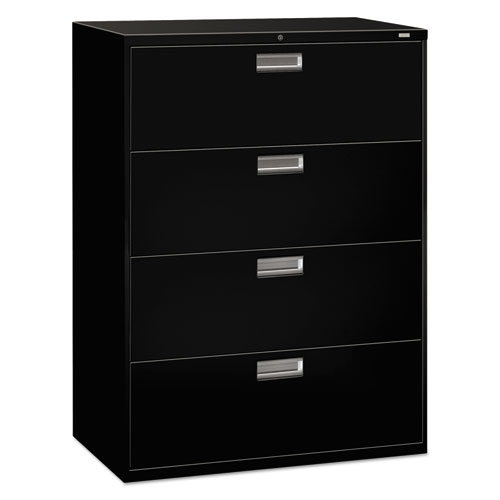 HON® Brigade 600 Series Lateral File, 4 Legal/Letter-Size File Drawers, Black, 42" x 18" x 52.5"