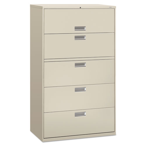 Image of Hon® Brigade 600 Series Lateral File, 4 Legal/Letter-Size File Drawers, 1 Roll-Out File Shelf, Light Gray, 42" X 18" X 64.25"