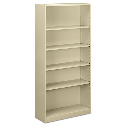 Metal Bookcase, Five-Shelf, 34-1/2w X 12-5/8d X 71h, Putty