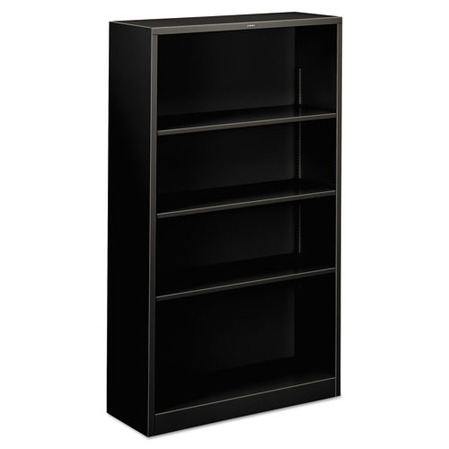 Metal Bookcase, Four-Shelf, 34-1/2w x 12-5/8d x 59h, Black | by Plexsupply