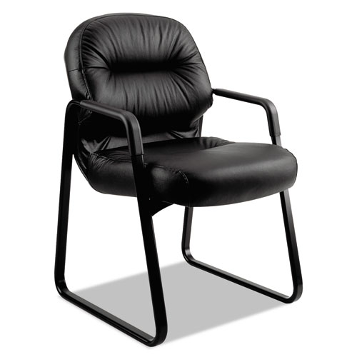 Pillow-Soft 2090 Series Guest Arm Chair, Leather Upholstery, 31.25" x 35.75" x 36", Black Seat, Black Back, Black Base