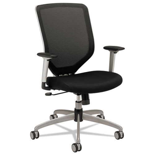 BODA SERIES MESH/PADDED MESH HIGH-BACK WORK CHAIR, SUPPORTS UP TO 250 LBS., BLACK SEAT/BLACK BACK, TITANIUM BASE