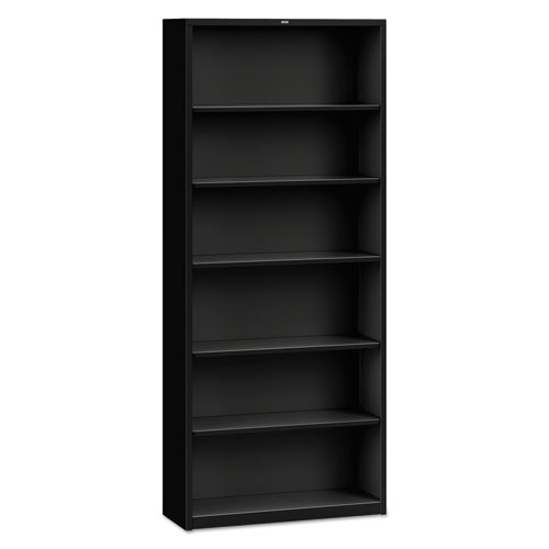 Metal Bookcase, Six-Shelf, 34.5w x 12.63d x 81.13h, Black