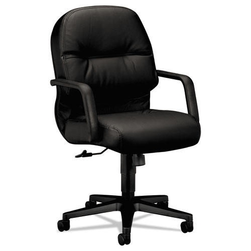 Pillow-Soft 2090 Series Leather Managerial Mid-Back Swivel/Tilt Chair, Supports up to 300 lbs., Black Seat/Back, Black Base | by Plexsupply