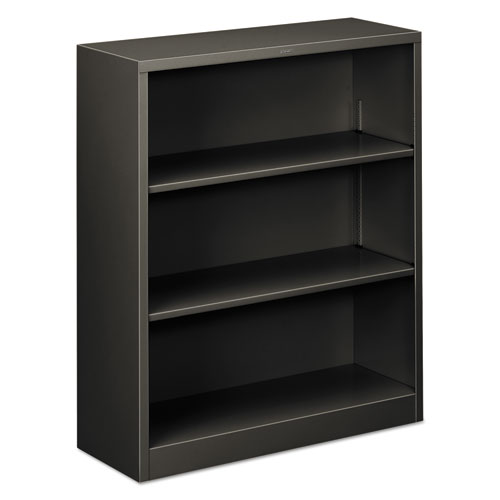 Metal Bookcase, Three-Shelf, 34-1/2w x 12-5/8d x 41h, Charcoal | by Plexsupply