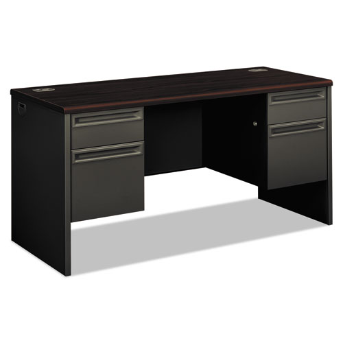38000 Series Kneespace Credenza, 60w x 24d x 29.5h, Mahogany/Charcoal | by Plexsupply