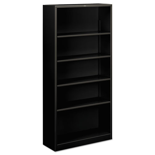 Metal Bookcase, Five-Shelf, 34-1/2w x 12-5/8w x 71h, Black | by Plexsupply