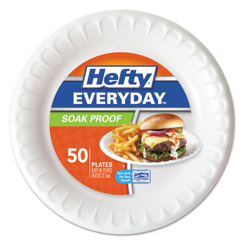 Hefty® Soak Proof Tableware, Foam Plates, 10.25" dia, White, 25/Pack