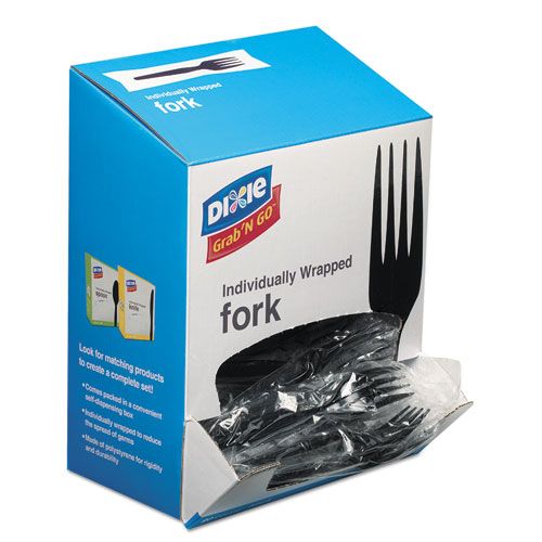 Grab'N Go Wrapped Cutlery, Forks, Black, 90/Box, 6 Box/Carton | by Plexsupply