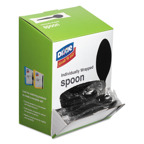 Grab'N Go Wrapped Cutlery, Teaspoons, Black, 90/Box | by Plexsupply