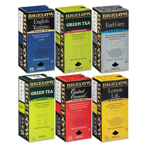 Bigelow® Assorted Tea Packs, Six Flavors, 28/Box, 168/Carton
