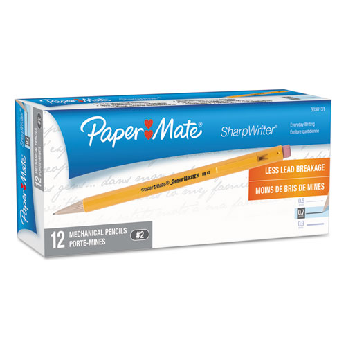 Image of Paper Mate® Sharpwriter Mechanical Pencil, 0.7 Mm, Hb (#2.5), Black Lead, Classic Yellow Barrel, Dozen