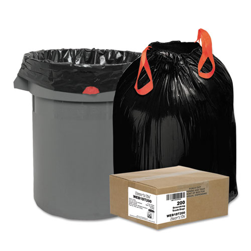 Draw 'n Tie® Heavy-Duty Trash Bags, 30 gal, 1.2 mil, 30.5" x 33", Black, 200/Box