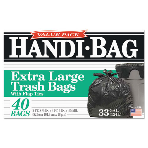 Image of Handi-Bag® Super Value Pack, 33 Gal, 0.65 Mil, 32.5" X 40", Black, 40/Box