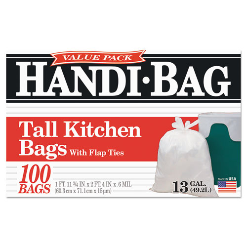Image of Handi-Bag® Super Value Pack, 13 Gal, 0.6 Mil, 23.75" X 28", White, 100 Bags/Box, 6 Boxes/Carton