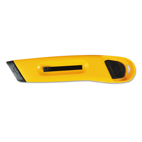 Plastic Utility Knife w/Retractable Blade & Snap Closure, Yellow | by Plexsupply