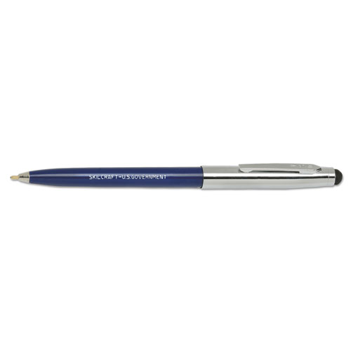7520016438195 SKILCRAFT Combo Ballpoint Pen/Stylus, Retractable, Medium 1 mm, Blue Ink, Blue/Silver Barrel