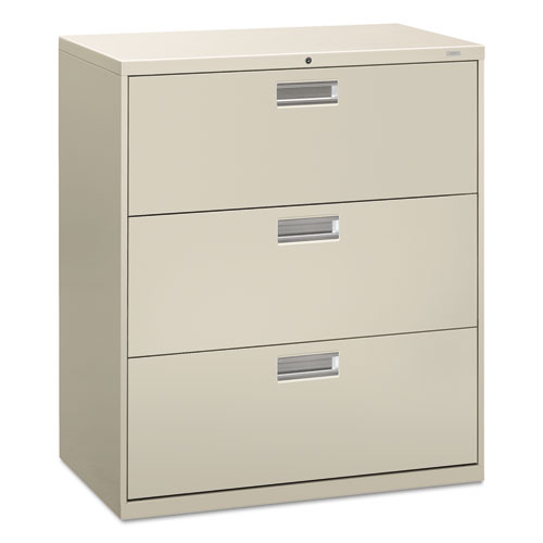 Image of Hon® Brigade 600 Series Lateral File, 3 Legal/Letter-Size File Drawers, Light Gray, 36" X 18" X 39.13"
