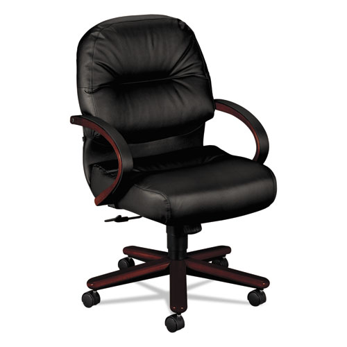 PILLOW-SOFT 2190 MANAGERIAL MID-BACK CHAIR, SUPPORTS UP TO 300 LBS., BLACK SEAT/BLACK BACK, MAHOGANY BASE