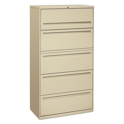 Image of Hon® Brigade 700 Series Lateral File, 4 Legal/Letter-Size File Drawers, 1 File Shelf, 1 Post Shelf, Putty, 36" X 18" X 64.25"