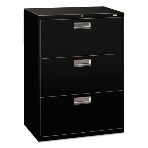 HON® Brigade 600 Series Lateral File, 3 Legal/Letter-Size File Drawers, Black, 30" x 18" x 39.13"
