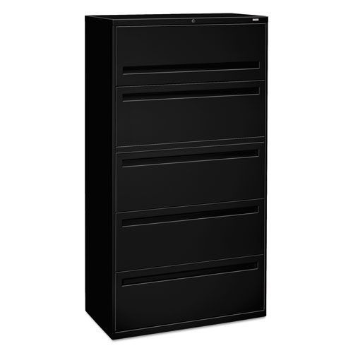 700 SERIES FIVE-DRAWER LATERAL FILE WITH ROLL-OUT SHELF, 36W X 18D X 64.25H, BLACK