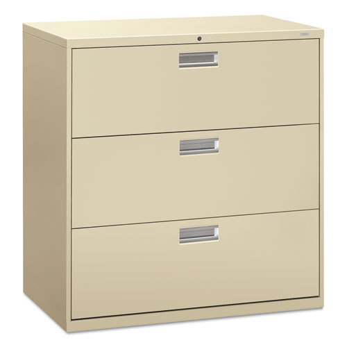 HON® Brigade 600 Series Lateral File, 3 Legal/Letter-Size File Drawers, Putty, 42" x 18" x 39.13"