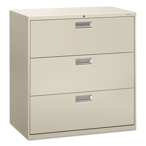 Image of Hon® Brigade 600 Series Lateral File, 3 Legal/Letter-Size File Drawers, Light Gray, 42" X 18" X 39.13"