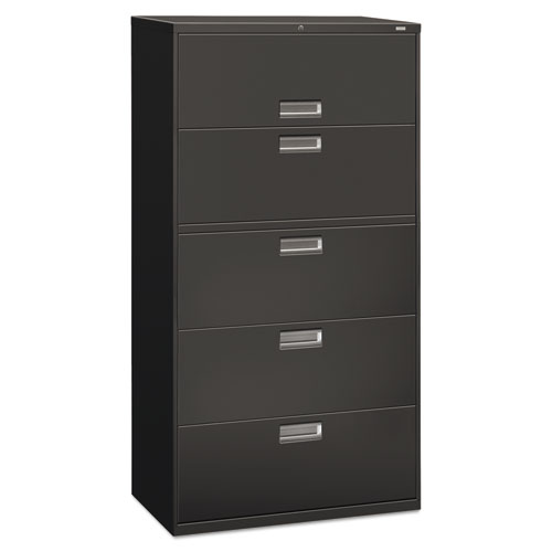 HON® Brigade 600 Series Lateral File, 4 Legal/Letter-Size File Drawers, 1 Roll-Out File Shelf, Charcoal, 36" x 18" x 64.25"