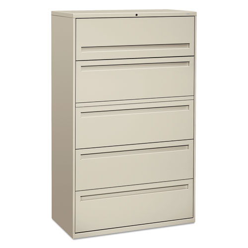 Image of Hon® Brigade 700 Series Lateral File, 4 Legal/Letter-Size File Drawers, 1 File Shelf, 1 Post Shelf, Light Gray, 42" X 18" X 64.25"