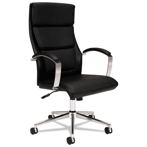 HVL105 Executive High-Back Leather Chair, Supports 250 lb, 17.5" to 20.25" Seat, Black Seat/Back, Polished Aluminum Base