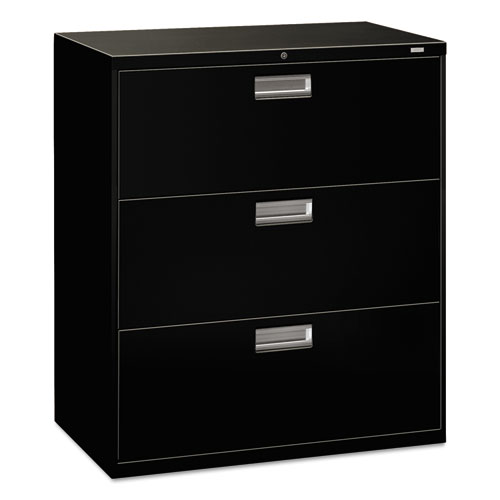 Image of Hon® Brigade 600 Series Lateral File, 3 Legal/Letter-Size File Drawers, Black, 36" X 18" X 39.13"