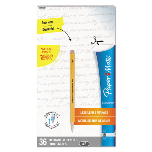 Image of Paper Mate® Sharpwriter Mechanical Pencil, 0.7 Mm, Hb (#2.5), Black Lead, Classic Yellow Barrel, 36/Box