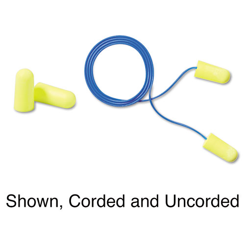 Image of 3M™ E-A-Rsoft Yellow Neon Soft Foam Earplugs, Corded, Regular Size, 200 Pairs/Box
