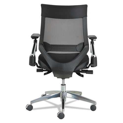 Image of Alera EB-W Series Pivot Arm Multifunction Mesh Chair, Supports 275 lb, 18.62" to 22.32" Seat, Black Seat/Back, Aluminum Base