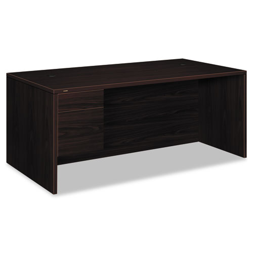 Image of Hon® 10500 Series "L" Workstation Single Pedestal Desk With 3/4 Height Pedestal, 72" X 36" X 29.5", Mahogany