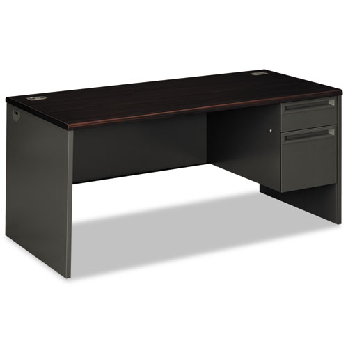 HON® 38000 Series Right Pedestal Desk, 66" x 30" x 29.5", Mahogany/Charcoal