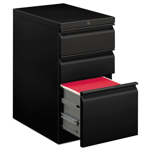 HON® Brigade Mobile Pedestal with Pencil Tray Insert, Left or Right, 3-Drawers: Box/Box/File, Letter, Black, 15" x 22.88" x 28"